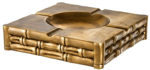 Casa Padrino Luxus Aschenbecher Vintage Messingfarben 22,5 x 22,5 x H. 5,5 cm - Quadratischer Messing Aschenbecher in Bambusoptik - Luxus Deko Accessoires