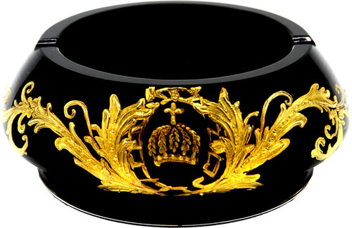 Pomp��s by Casa Padrino Luxus Aschenbecher mit 24 Karat Vergoldung Schwarz / Gold  15,5 x H. 6,5 cm - Pomp��ser Glas Aschenbecher designed by Harald Gl��ckler