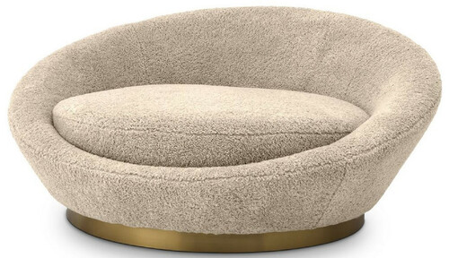 Casa Padrino Luxus Sofa Sandfarben / Messing  147 x H. 74 cm - Rundes Wohnzimmer Sofa - Rundsofa - Wohnzimmer M�bel