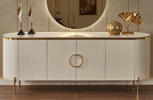 Casa Padrino Luxus Sideboard Wei� / Gold 210 x 52 x H. 78 cm - Edler Massivholz Schrank mit 4 T�ren - Luxus M�bel