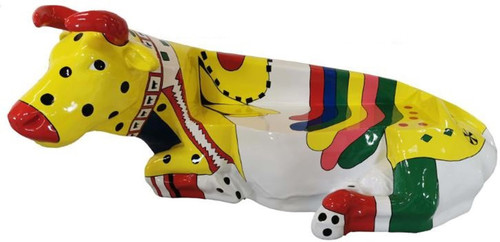 Casa Padrino Designer Sitzbank Kuh Mehrfarbig 200 x H. 98 cm - Wetterbest�ndige Kuh Skulptur Gartenbank - Garten & Terrassen Deko Accessoires Lebensgross XXL