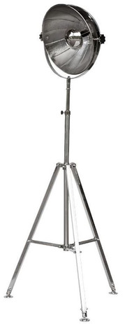 Casa Padrino Dreibein Messing Studioleuchte Silber 64 x H. 198 cm - Retro Stehleuchte - Wohnzimmer Leuchten - Studioleuchten