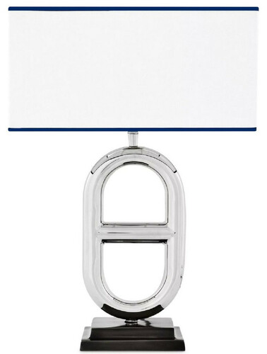 Casa Padrino Luxus Tischleuchte Silber / Schwarz / Wei� / Blau 35 x 18 x H. 49 cm - Elegante Schreibtischleuchte - Luxus Kollektion