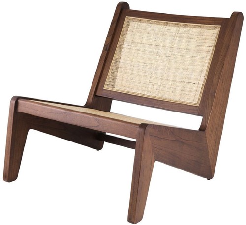 Casa Padrino Designer Wohnzimmer Sessel Braun / Naturfarben 75 x 89 x H. 77,5 cm - Massivholz Sessel mit handgewebtem Rattangeflecht - Luxus M�bel