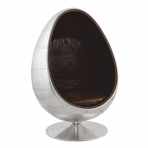 Casa Padrino Aluminium Drehsessel mit Kunstleder Silber / Dunkelbraun H. 133 cm - Aluminium M�bel