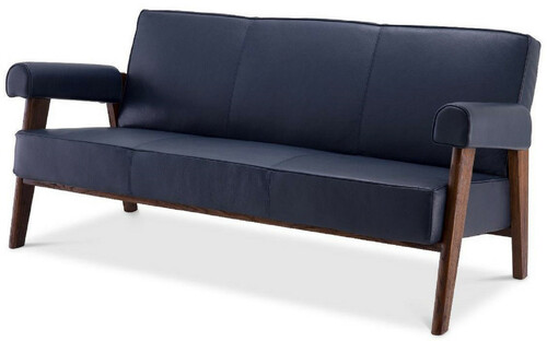Casa Padrino Luxus Echtleder Sofa Blau / Braun 160 x 78 x H. 74 cm - Wohnzimmer Sofa mit edlem B�ffelleder - Wohnzimmer M�bel - Luxus Kollektion