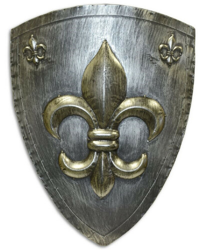 Casa Padrino Metall Ritterschild Franz�sische Lilie Antik Silber / Gold 54 x H. 71 cm - Mittelalter Deko 