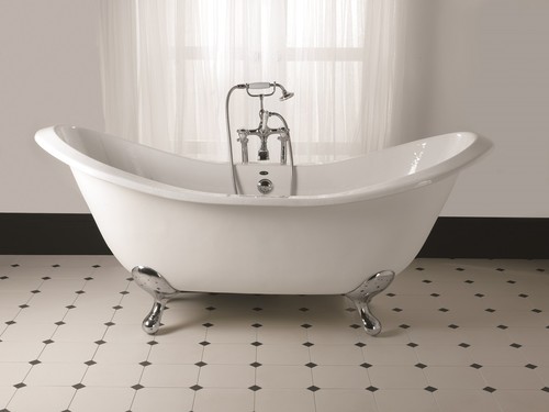 Casa Padrino Luxus Jugendstil Badewanne Wei� / Silber 180 x 77 x H. 79 cm - Gebogene freistehende Acryl Badewanne mit verchromten kugelf�rmigen Stahl F��en - Jugendstil Badezimmerm�bel