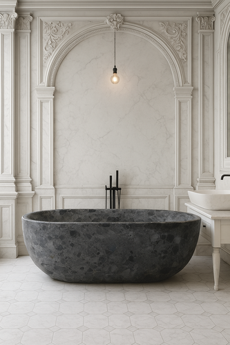 Casa Padrino Freistehende Luxus Marmor Badewanne Anthrazit 178 cm