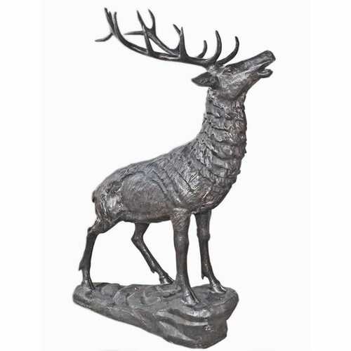 Casa Padrino XXL Garten Deko Messing Skulptur Hirsch Grau H. 177 cm - Garten Figur
