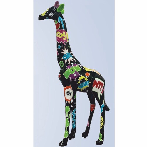 Casa Padrino Garten Deko Skulptur Giraffe Schwarz / Bunt H. 205 cm - Gro�e Garten Figur