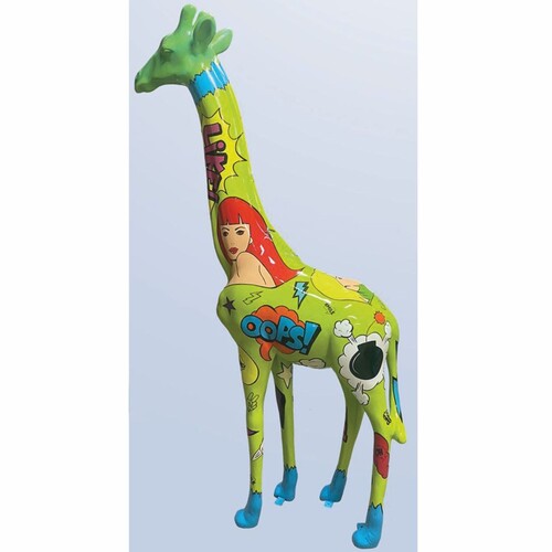 Casa Padrino Garten Deko Skulptur Giraffe Gr�n / Bunt H. 205 cm - Gro�e Garten Figur