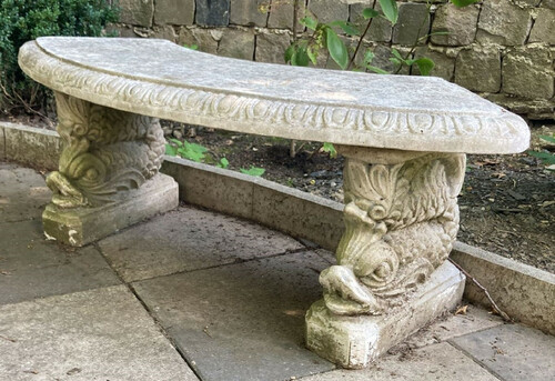 Casa Padrino Garten Bank Grau 138 x 45 x H. 49 cm - Gebogene Stein Sitzbank im Orientalischen Stil - Orientalische Garten M�bel