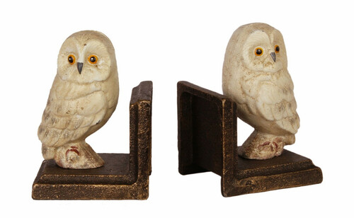 Casa Padrino Gusseisen Buchst�tzen Set Eule Mehrfarbig / Bronzefarben 7,9 x 8,7 x H. 12,3 cm - Wohnzimmer & Schreibtisch Deko Accessoires