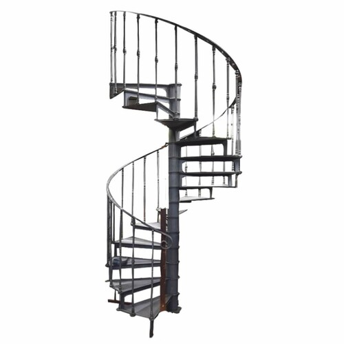 Casa Padrino Gusseisen Wendeltreppe mit Gel�nder linke Seite Grau H. 289 cm - Rustikale Spiraltreppe