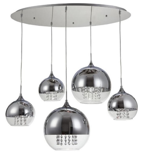 Casa Padrino H�ngeleuchte Silber  91 x H. 95 cm - H�ngelampe mit runden Lampenschirmen und feinsten Kristall Beh�ngen