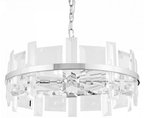 Casa Padrino H�ngeleuchte Silber  60 cm - Moderne runde H�ngelampe mit Metallrahmen und Glasplatten - Designer Leuchten