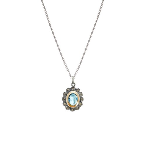 Casa Padrino Halskette Blau Markasit aus Silber und Gold