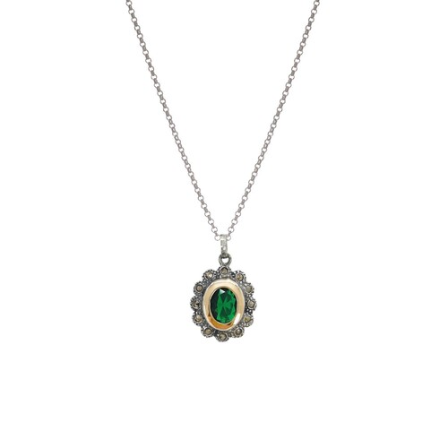 Casa Padrino Halskette Gr�n Markasit aus Silber und Gold