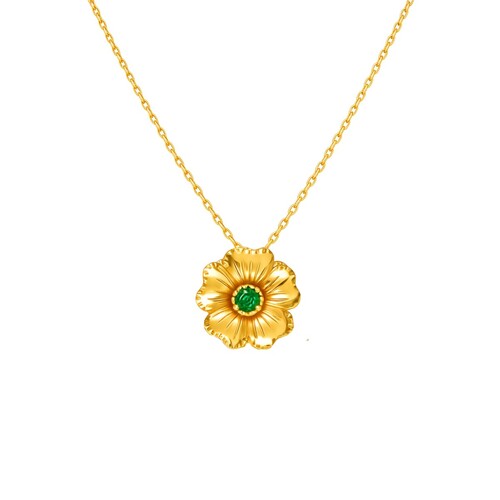 Casa Padrino Halskette Kirschbl�te aus 19,2Kt Gold mit Smaragd