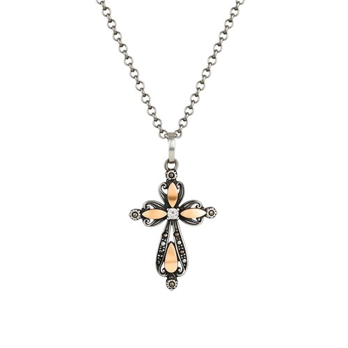 Casa Padrino Halskette Kreuz Markasit aus Silber und Gold
