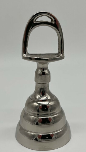 Casa Padrino Handglocke Messing vernickelt Horsebit  5.5 x H. 12.5 cm - Tischglocke - Service Glocke - Gastronomie Glocke - Hotel Glocke - Hotel & Gastronomie Deko Accessoires