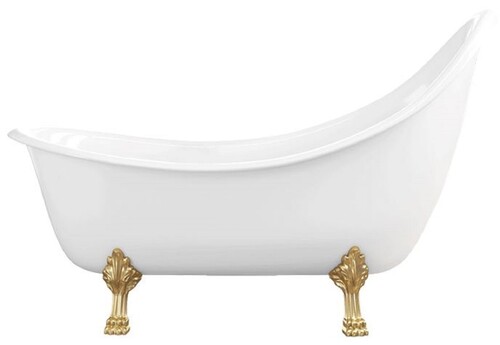 Casa Padrino Jugendstil Badewanne Wei� / Gold 180 cm - Freistehende Retro Stil Badewanne