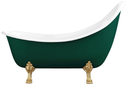 Casa Padrino Jugendstil Badewanne Dunkelgr�n / Wei� / Gold 180 cm - Freistehende Retro Stil Badewanne