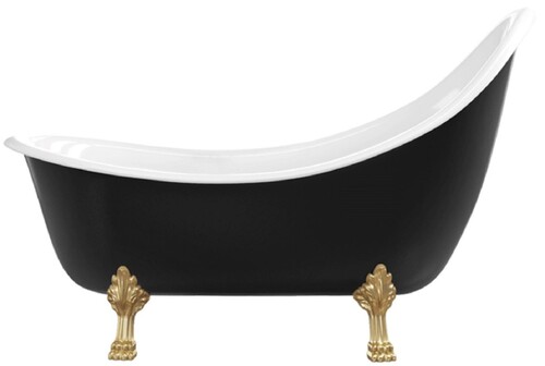 Casa Padrino Jugendstil Badewanne Schwarz / Wei� / Gold 180 cm - Freistehende Retro Stil Badewanne