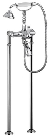 Casa Padrino Jugendstil Badewannen Armatur Silber / Wei� H. 105,5 cm - Nostalgische Badezimmer Badewannen Armatur mit Brause und Standf��en