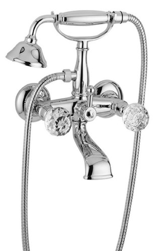 Casa Padrino Luxus Jugendstil Wannenbatterie mit Schlauch und Handbrause Silber 20 x 16 x H. 27,5 cm - Badewannen Armatur mit Swarovski Kristallglas - Nostalgisches Bad Zubeh�r