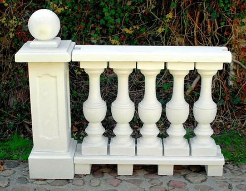 Casa Padrino Jugendstil Balustrade mit S�ule und dekorativer Kugel Wei� 133 x 33 x H. 110 cm - Massives Stein Gel�nder aus feinstem Beton - Garten & Terrassen Deko Accessoires