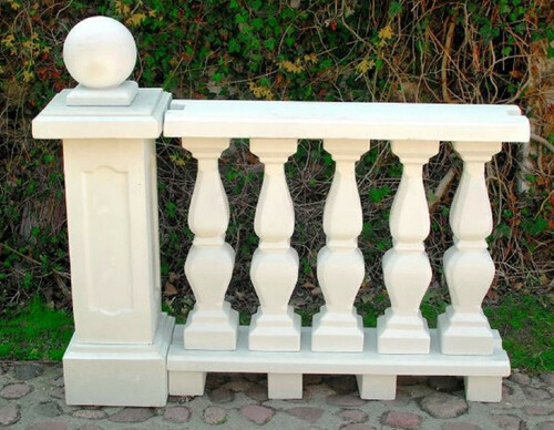 Casa Padrino Jugendstil Balustrade mit S�ule und dekorativer Kugel Wei� 133 x 33 x H. 110 cm - Massives Stein Gel�nder aus feinstem Beton - Prunkvolle Terrassen Deko