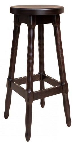 Casa Padrino Jugendstil Barhocker Dunkelbraun H. 80 cm - Runder Massivholz Barstuhl