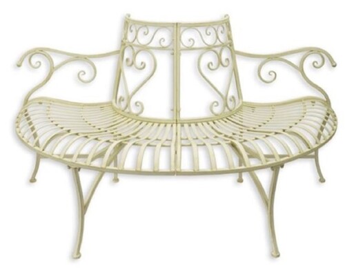 Casa Padrino Jugendstil Baumbank Wei� 146 x 75,5 x H. 81,7 cm - Halbrunde Metall Gartenbank
