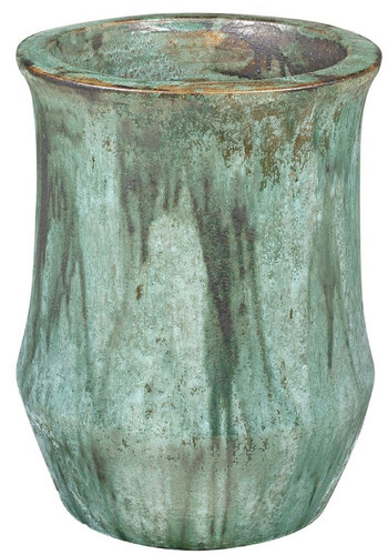 Casa Padrino Jugendstil Blumentopf Opal Gr�n  46 x H. 60 cm - Handgefertigter runder Terracotta Pflanzentopf - Garten & Terrassen Deko Accessoires