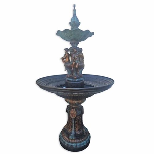 Casa Padrino Jugendstil Bronze Springbrunnen 3 Kinder  130 x H. 240 cm - Runder Gartenbrunnen - Garten Deko Accessoires