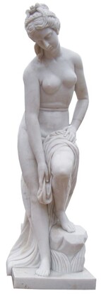 Casa Padrino Jugendstil Garten Deko Marmor Skulptur Frau Grau H. 153 cm