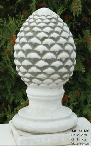 Casa Padrino Jugendstil Deko Tannenzapfen mit Sockel Wei� / Grau 20 x 20 x H. 39 cm - Deko Stein Zapfen - Barock & Jugendstil Garten Deko Accessoires