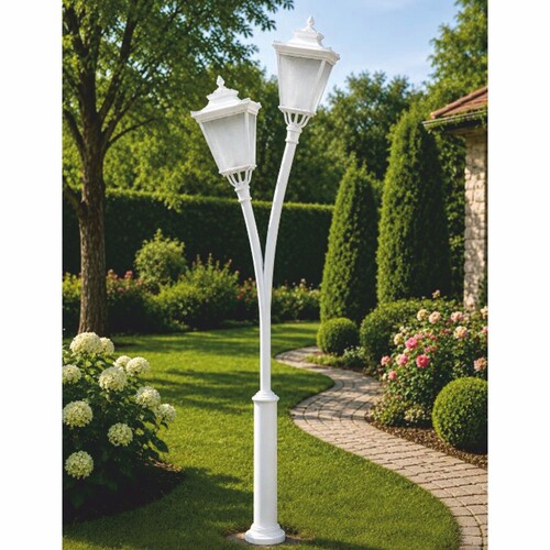 Casa Padrino Jugendstil Doppel Gartenlaterne Wei� H. 353,5 cm - Au�enbeleuchtung