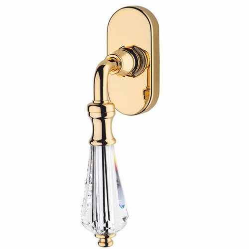 Casa Padrino Luxus Barock Fensterklinke mit Kristallglas Gold 14,5 cm - Prunkvoller Fenstergriff - Barock Deko Accessoires - Made in Italy