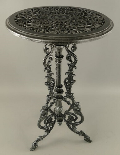 Casa Padrino Jugendstil Garten Beistelltisch Antik Grau / Schwarz  36 x H. 70 cm - Runder Garten Metall Tisch - Runder Blumentisch - Barock & Jugendstil Garten M�bel