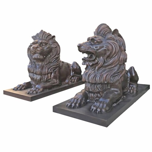 Casa Padrino Jugendstil Garten Deko Messing Skulpturen Set L�wen Bronze 280 cm