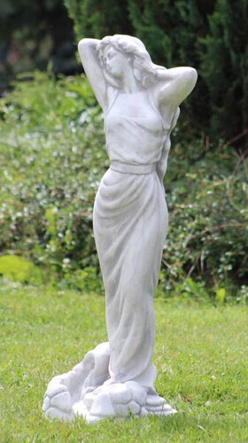 Casa Padrino Jugendstil Garten Deko Skulptur Dame Grau H. 70 cm - Elegante Garten Deko Stein Figur - Barock & Jugendstil Garten Deko Accessoires