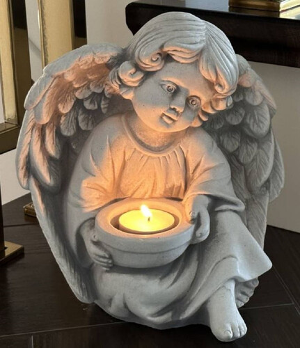 Casa Padrino Jugendstil Deko Skulptur Engel mit Teelichthalter Grau 14 x 8 x H. 22 cm - Elegante Deko Stein Figur - Wohnzimmer Deko - Garten Deko - Barock & Jugendstil Deko Accessoires