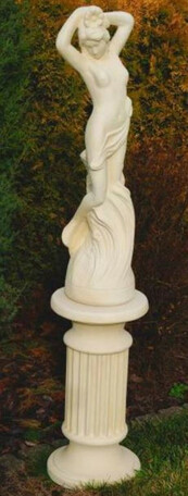 Casa Padrino Jugendstil Garten Deko Skulptur Frau auf S�ule Sandfarben H. 161 cm - Elegante Garten Deko Stein Figur mit S�ule - Barock & Jugendstil Garten Deko Accessoires