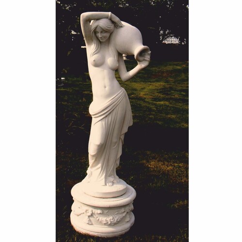 Casa Padrino Jugendstil Garten Deko Wasserspeier Skulptur Frau mit Krug auf Sockel Wei� H. 150 cm