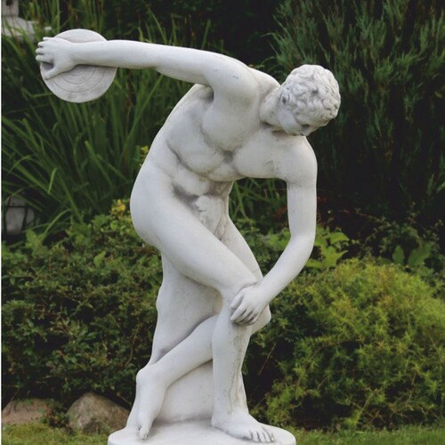 Casa Padrino Jugendstil Garten Deko Skulptur Diskuswerfer Wei� / Grau H. 93 cm