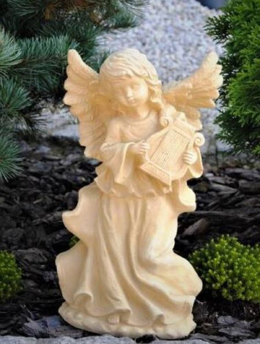 Casa Padrino Jugendstil Garten Deko Skulptur Engel Beige 22 x 15 x H. 39 cm - Elegante Garten Deko Stein Figur - Barock & Jugendstil Garten Deko Accessoires