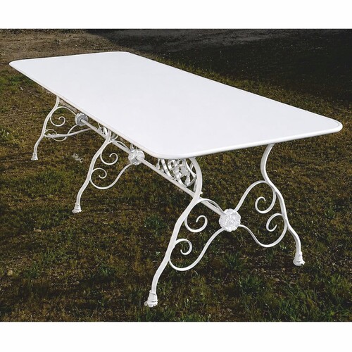 Casa Padrino Jugendstil Garten Esstisch Wei� 250 cm - Nostalgischer Schmiedeeisen Gartentisch - Jugendstil Garten M�bel